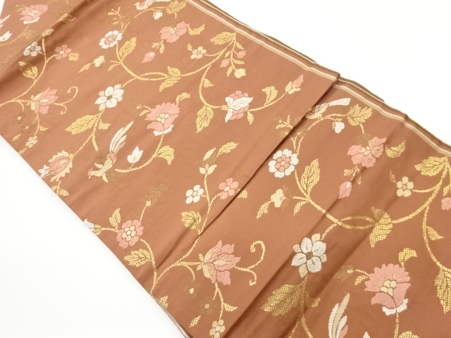 鳥に花唐草模様織出し名古屋帯